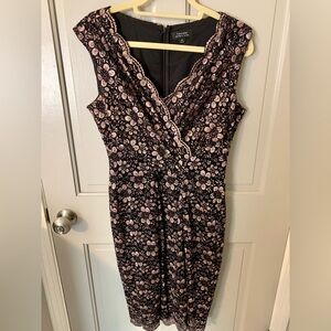 Tahari ASL Black Lace Midi Dress with Blush Floral